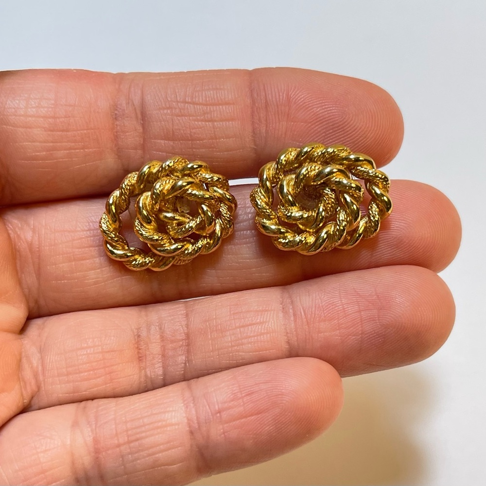Monet gold tone Rope twisted swirl stud earrings